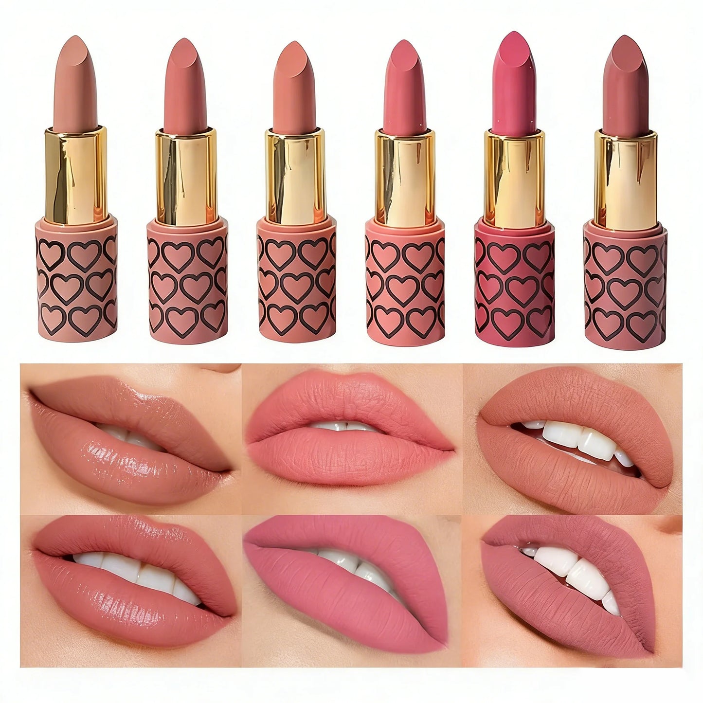 Coffret 6 Rouges à Lèvres Mats Nude — Longue Tenue
