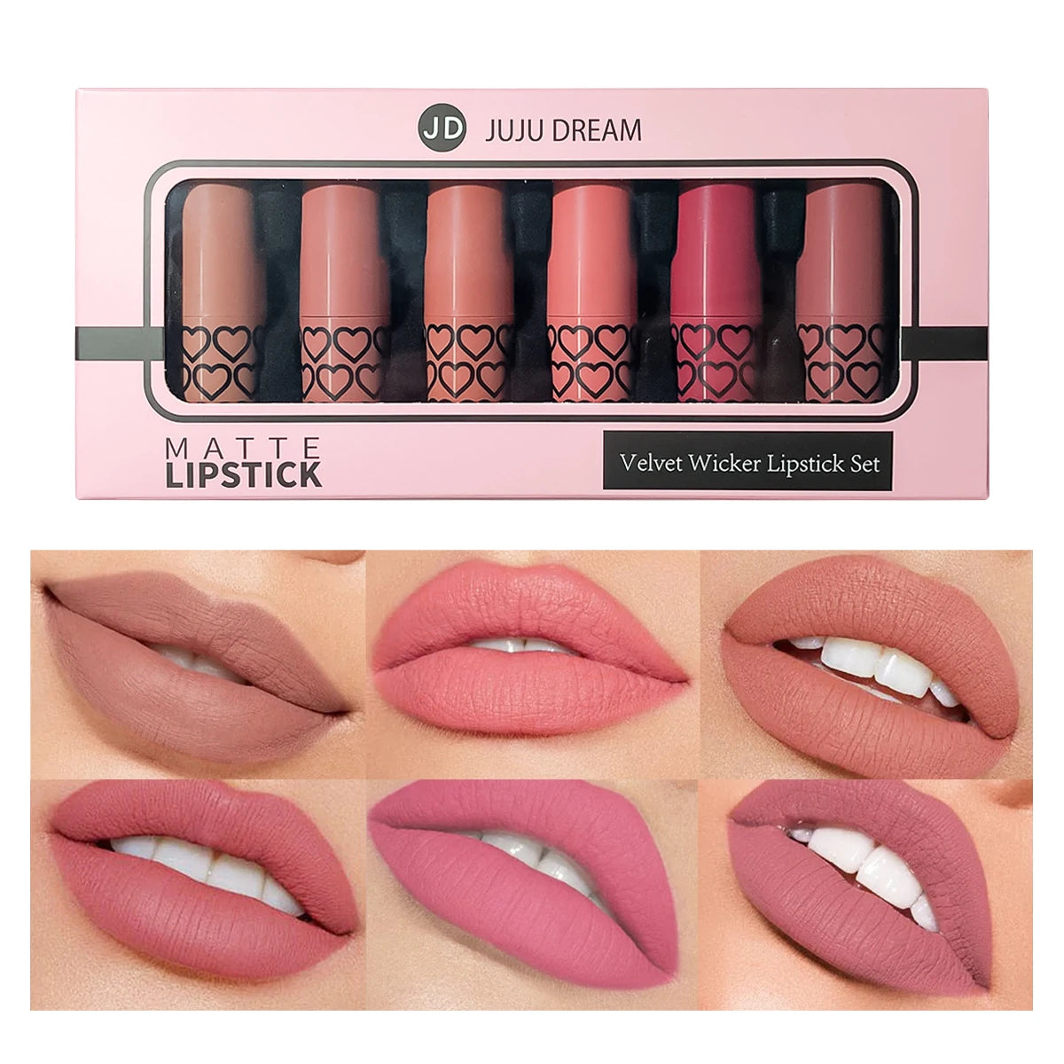 Coffret 6 Rouges à Lèvres Mats Nude — Longue Tenue